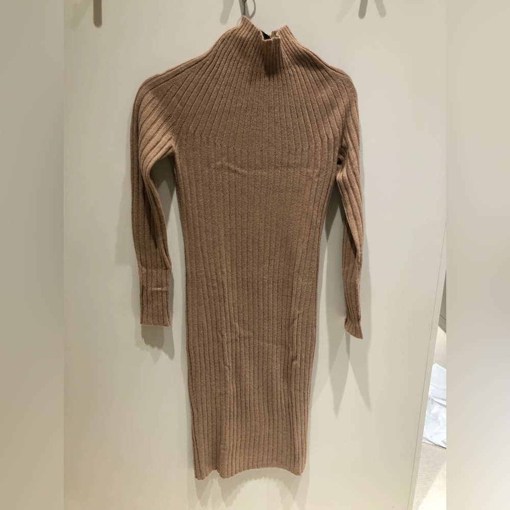 Kujten Paris cashmere ribbed knit dress camel